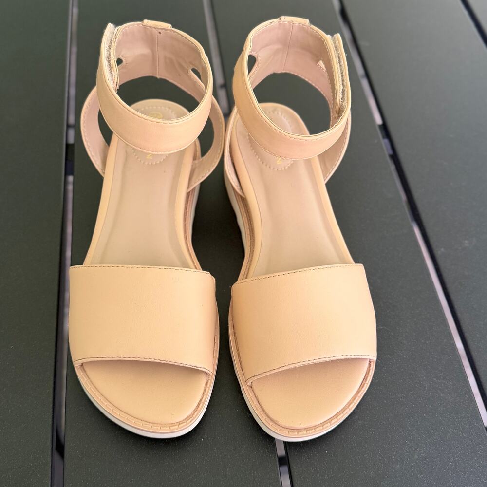 Giani Bernini Nude Platform Wedge Sandals Womens Size 6 Espadrille Ankle Strap